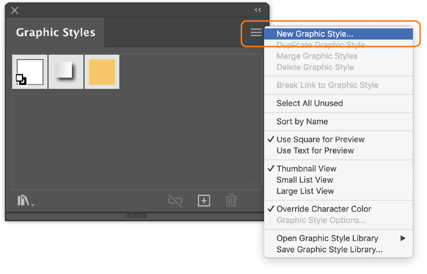 Graphic Style Panel with drop down menu