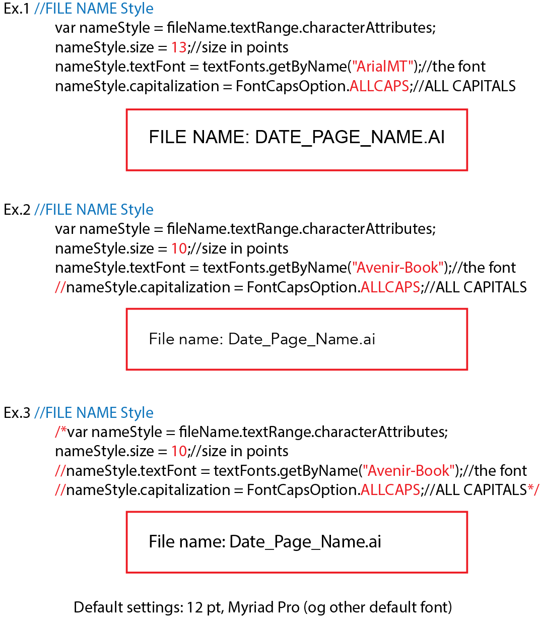 Examples of font style for file name script