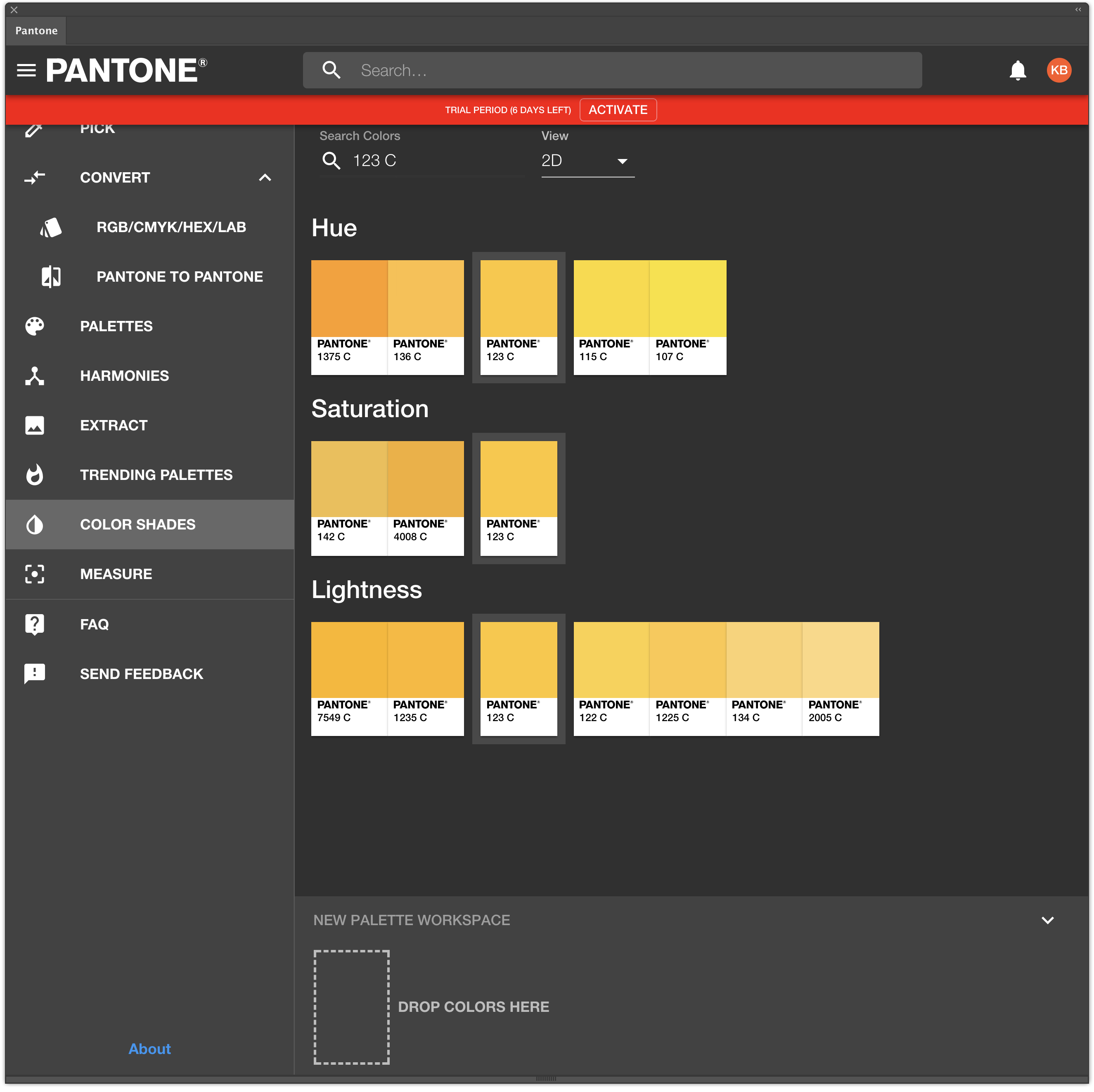 Pantone Connect Color shades