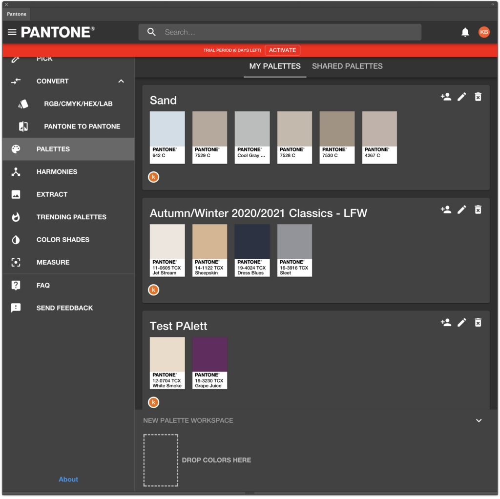 Pantone Connect Palettes