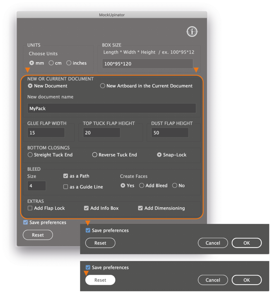 The picture to Mockapinator script scriptUI shows preferences